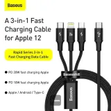 BASEUS Rapid Series 3-in-1 Fast Charging Data Cable Type-C to M+L+C PD 20W 1.5M - Black – image 2