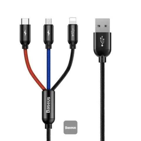 Baseus Three Primary Colors 3-in-1 Cable Type-C, Lightning & Micro USB 3A 1.2M