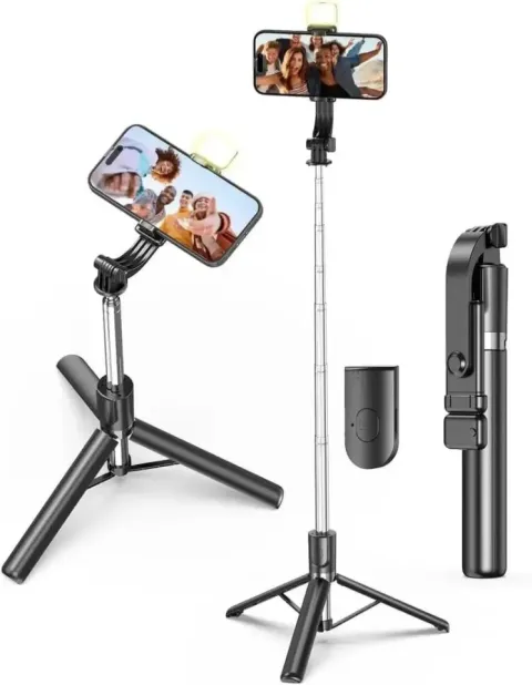 R1S-L 170cm Bluetooth Selfie Stick Tripod with LED Fill Light & Wireless Remote