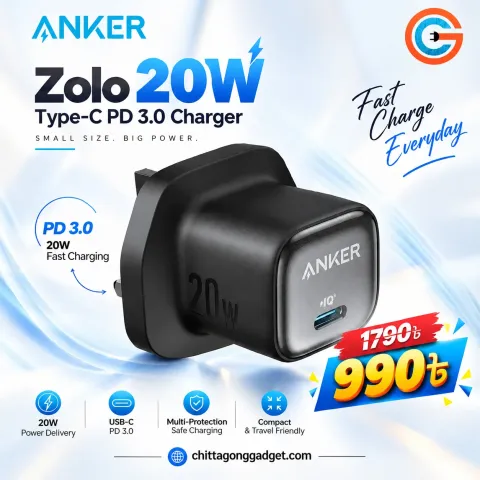 Anker Zolo 20W PD 3.0 3-Pin UK Fast Adapter
