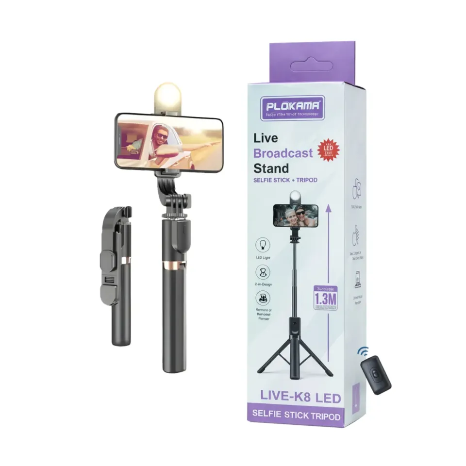 Plokama Live-K8 LED Selfie Stick & Tripod