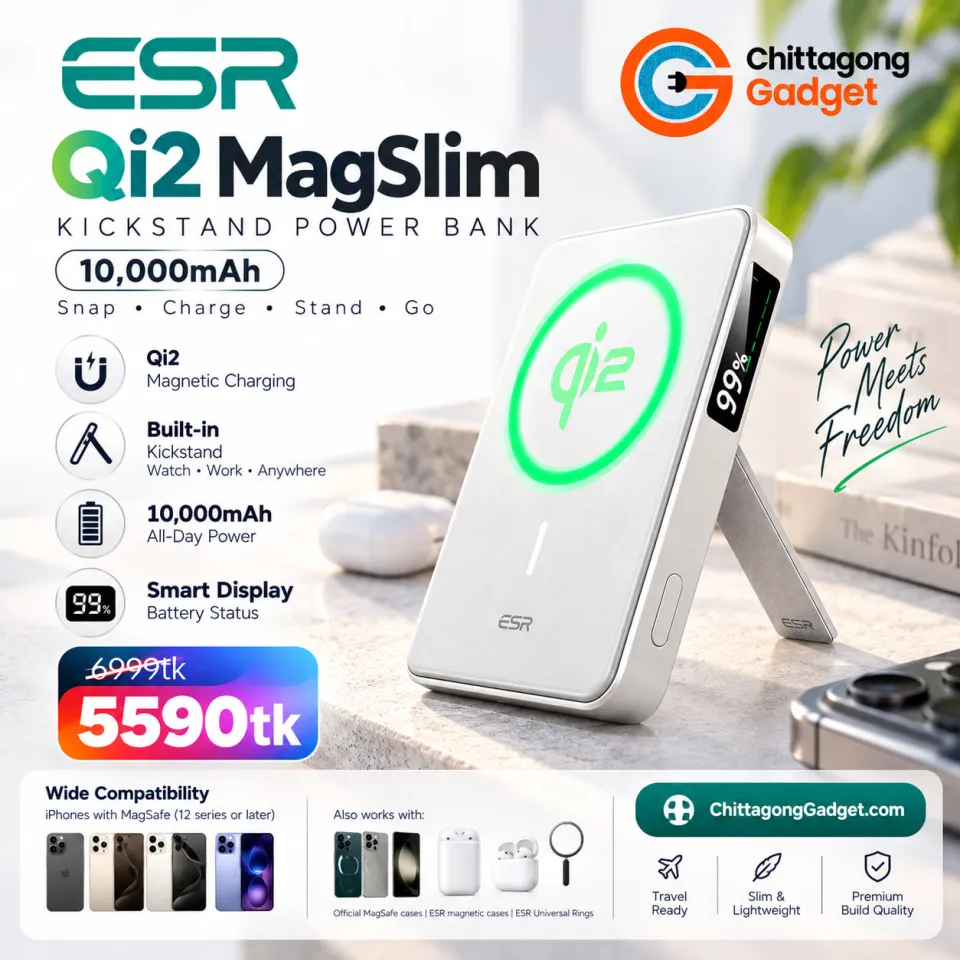ESR Qi2 MagSlim Kickstand Power Bank (10K)-White
