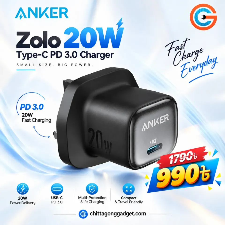 Anker Zolo 20W PD 3.0 3-Pin UK Fast Adapter